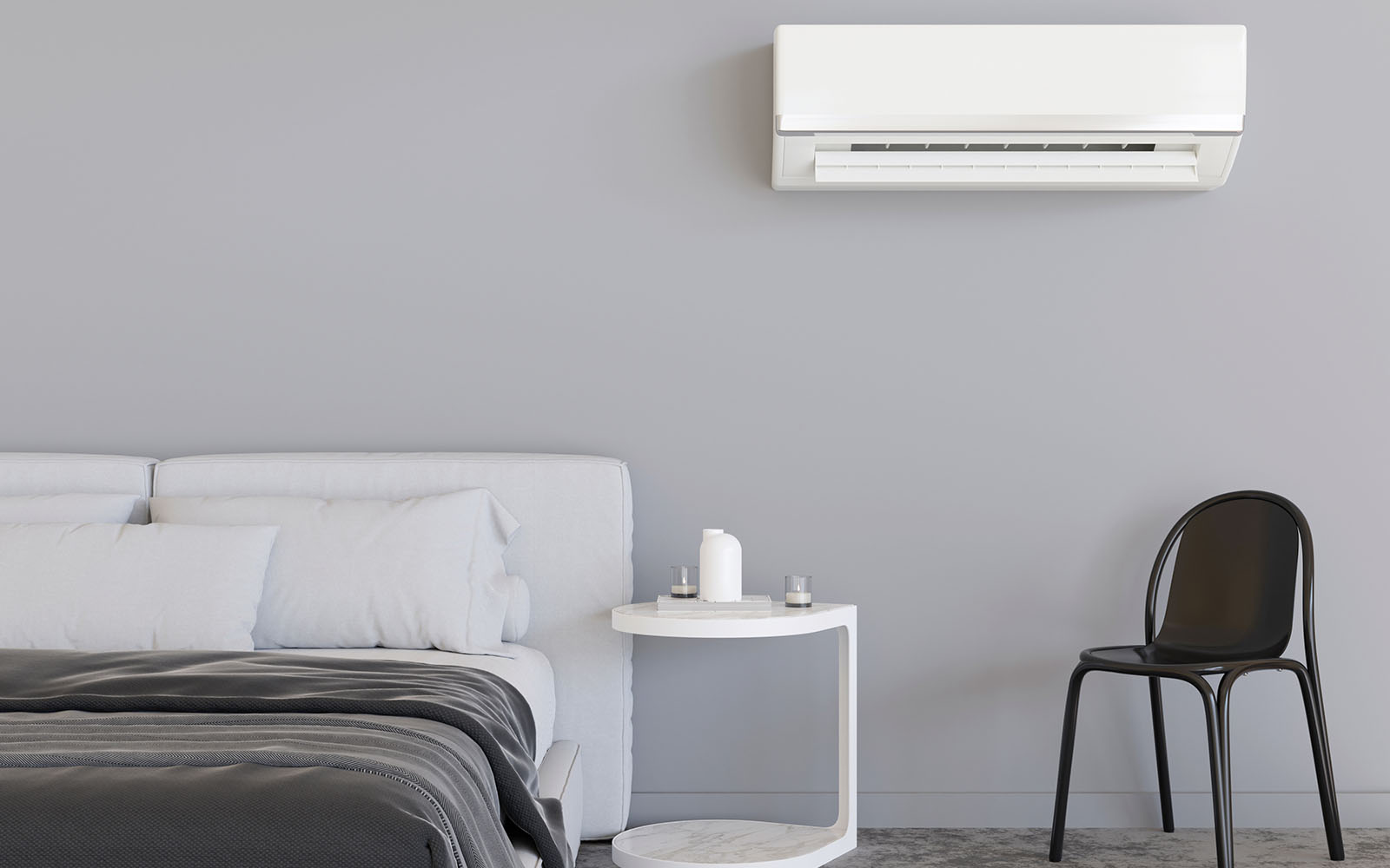 Schlafzimmer mit Wand-Klimaanlage — kühl und entspannt schlafen